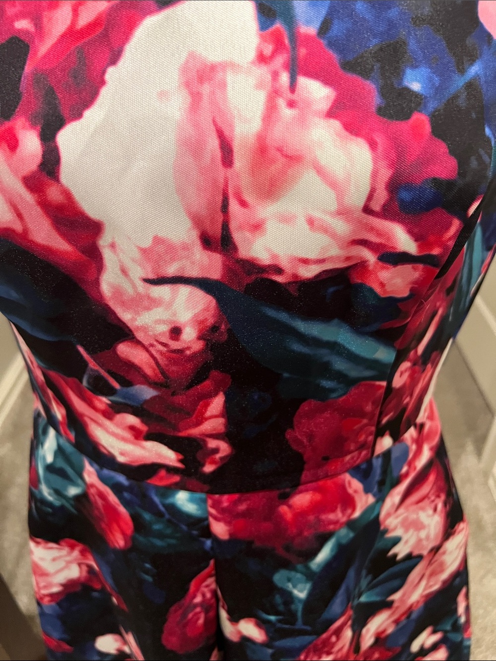 Vince Camuto Navy Floral Mini Dress with Pink & Teal Blooms Size 12 - Picture 2 of 9